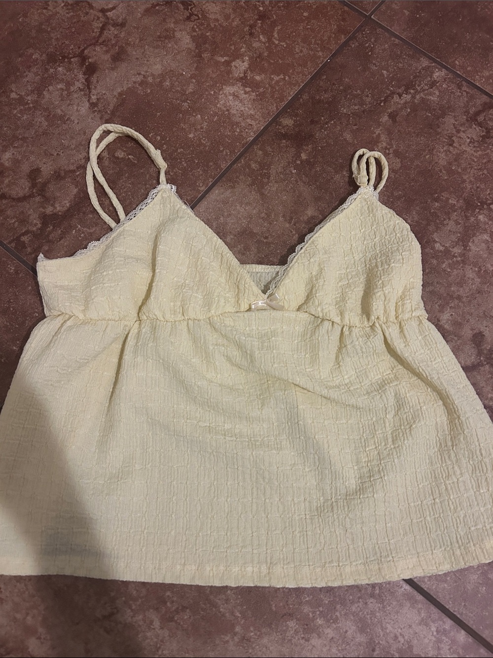 Light Yellow Textured Spaghetti Strap Tank Top/baby doll top